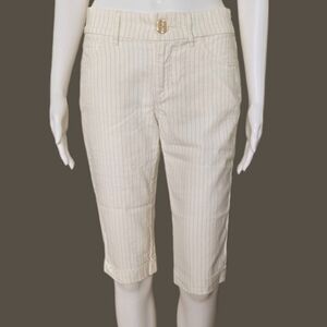 JOE'S JEANS Linen-Cotton Blend Twill Ivory Cream Pinstripe Cuff Bermuda Short 26